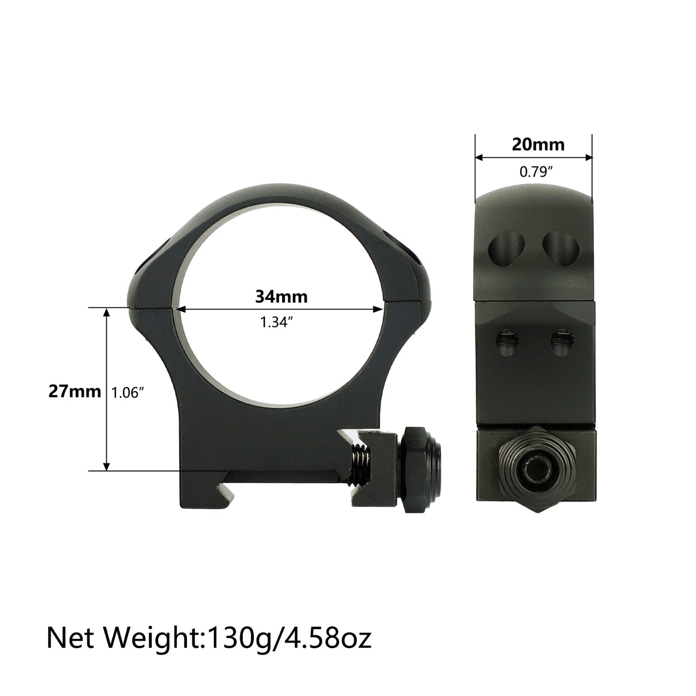ohhunt® Pro 7075 Aluminum 34mm Scope Rings for Picatinny Rail - High Med Low Profile