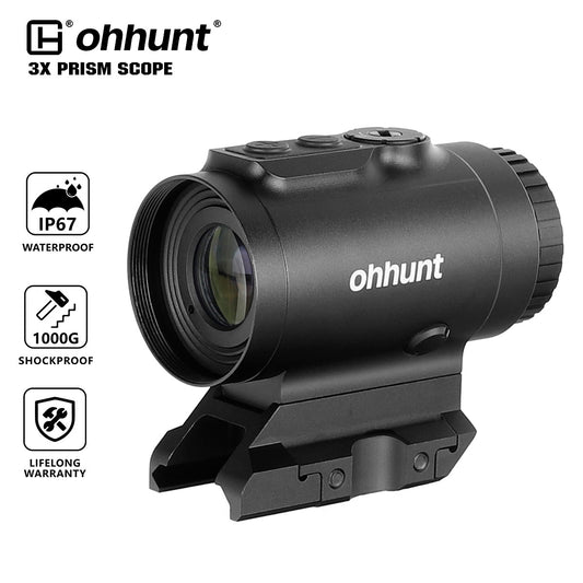 ohhunt® 3X Prism Scope Compact Red Illuminated Sight with Absolute Co-Witness Mount