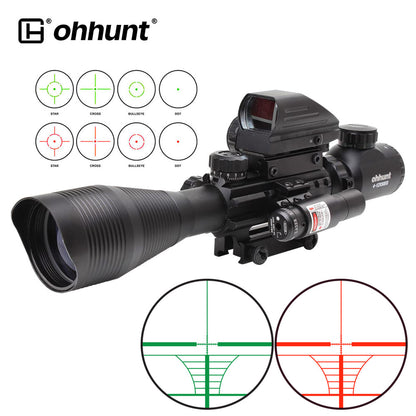 Ohhunt Tactical 4-12X50 Rifle Scope Red Dot Combo Holographic 4 Reticle Sight Combat Riflescope
