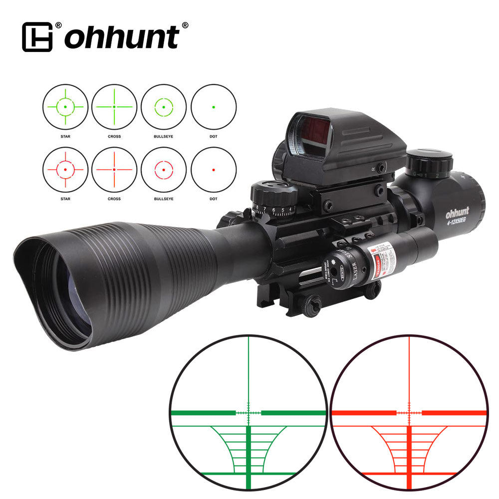 Ohhunt Tactical 4-12X50 Rifle Scope Red Dot Combo Holographic 4 Reticle Sight Combo Riflescope 