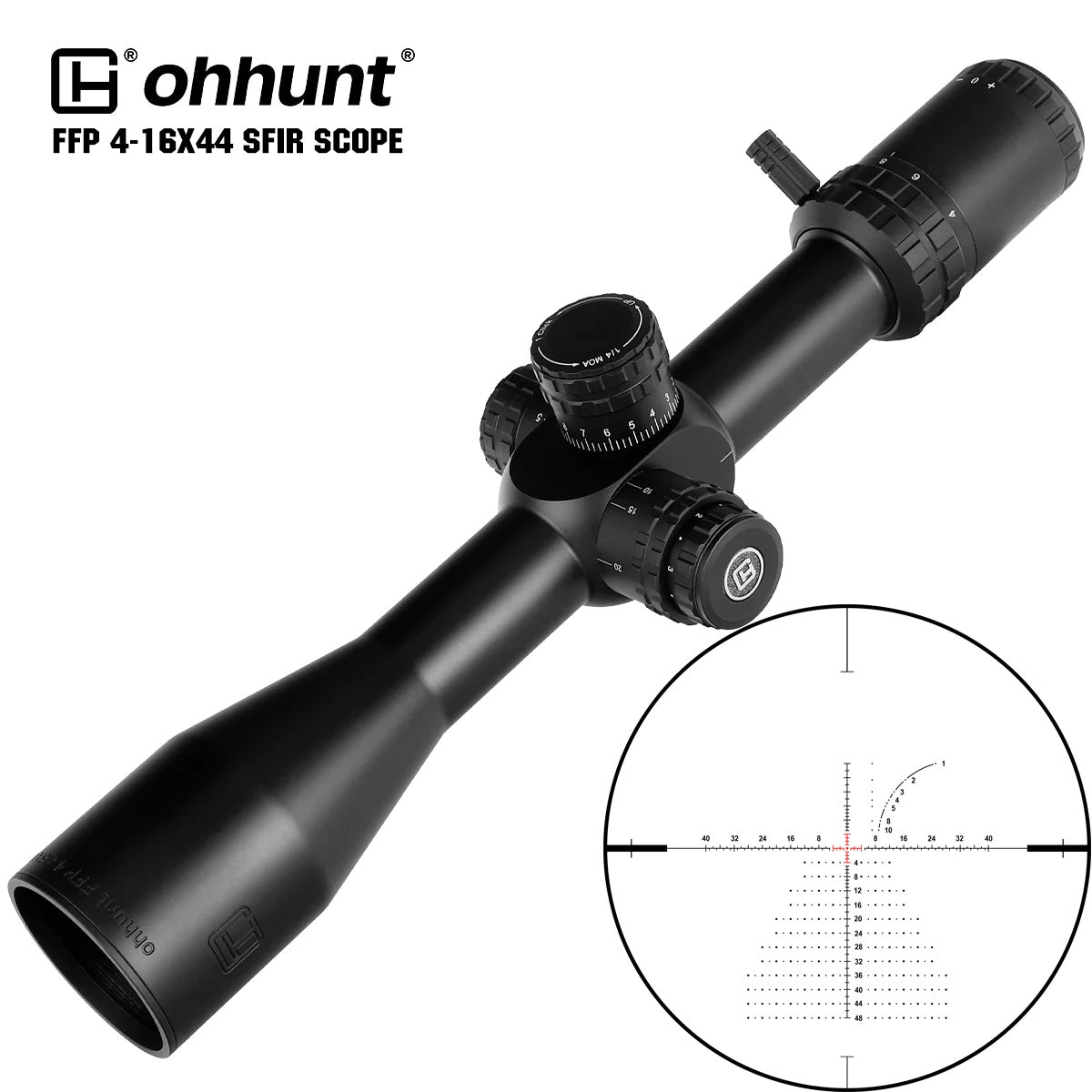 Ohhunt® Tactical Guardian 4-16X44 FFP Rifle Scope Side Parallax Verre Gravé Réticule Verrou Réinitialiser