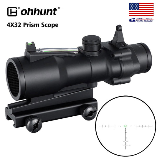 ohhunt® 4X32 Prism Scope Green Optic Fiber Sight with Backup Sight Honeycomb Filter Horseshoe Reticle