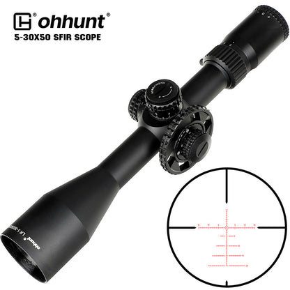 ohhunt® LR 5-30x50 SFIR Long Range Tactical Rifle Scope Glass Etched Reticle Red Illumination Side Parallax Turrets Lock Reset