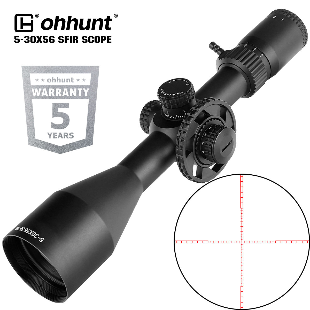 Scope Wire ohhunt® LR 5-30x56 SFIR Long Range Rifle Scope with Sunshade Wire Reti