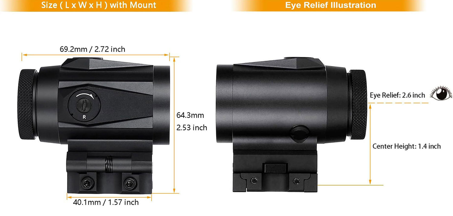 ohhunt® 3X Red Dot Magnifier Long Eye Relief with Flip to Side Picatinny QD Mount