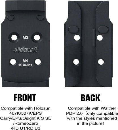 ohhunt Optic Adapter Plate Compatible with Walther PDP 2.0, Compatible with Holosun 407K/507K/EPS Carry/EPS/Osight K S SE/RomeoZero