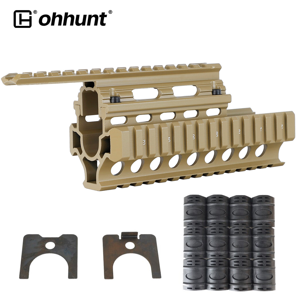 ohhunt Universal AK Quad Rail Handguard Construção de 2 peças - Desert Tan Color