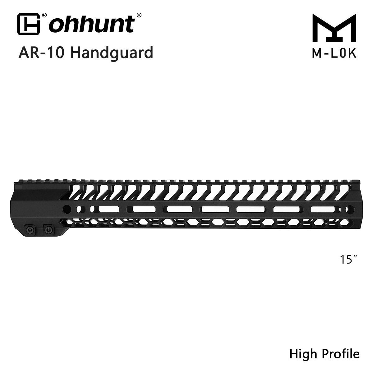 ohhunt® High Profile AR10 Hand Guards M-Lok Free Float Handguard with Steel Barrel Nut - 15 inch