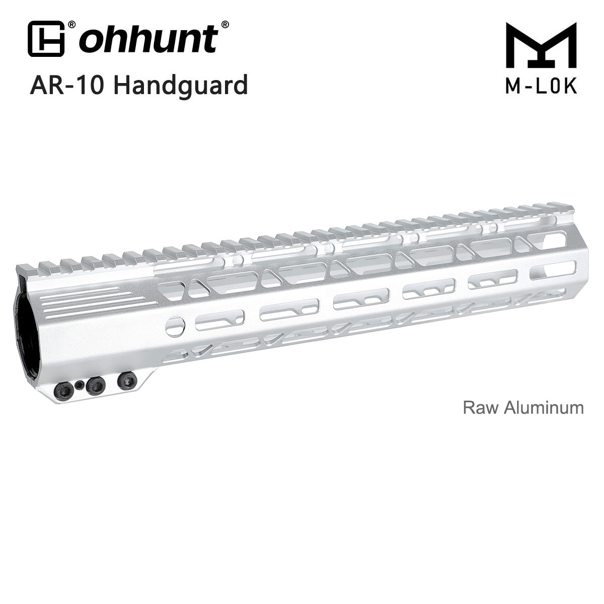Unbranded Raw AR10 Handguard Unpainted Silver Color - 12 inch