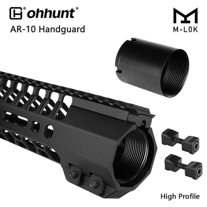 ohhunt® High Profile AR10 Hand Guards M-Lok Free Float Handguard with Steel Barrel Nut - 15 inch
