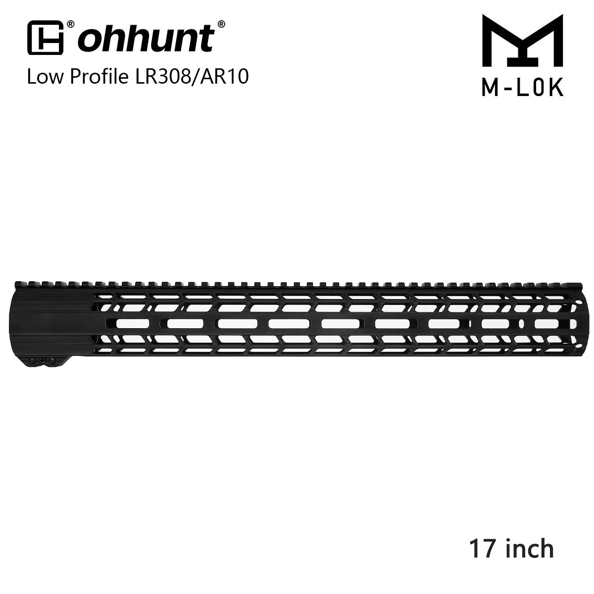 Ohhunt® léger rond AR10 LR-308 M-lok Free Float Handguard avec écrou de canon 12" 15" 17"