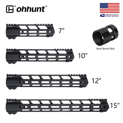 ohhunt AR-15 Lightweight Free Float M-LOK Handguard With Barrel Nut 4" 7" 9" 10" 12" 13.5" 15" Handrail for .223/556