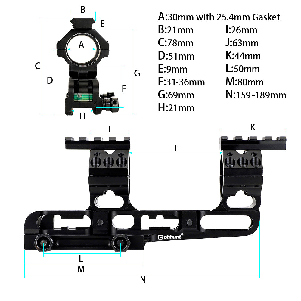 ohhunt 30mm/1 inch Cantilever Scope Mount Adjustable Front to Back wit
