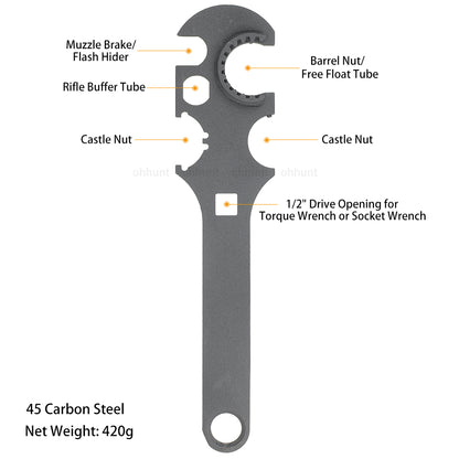 ohhunt® AR-15 Barrel Nut Wrench All-In-One Tool