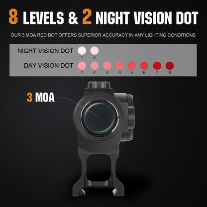 ohhunt® FB O1 3 MOA Shake Awake Red Dot Sight 10 Brightness Settings