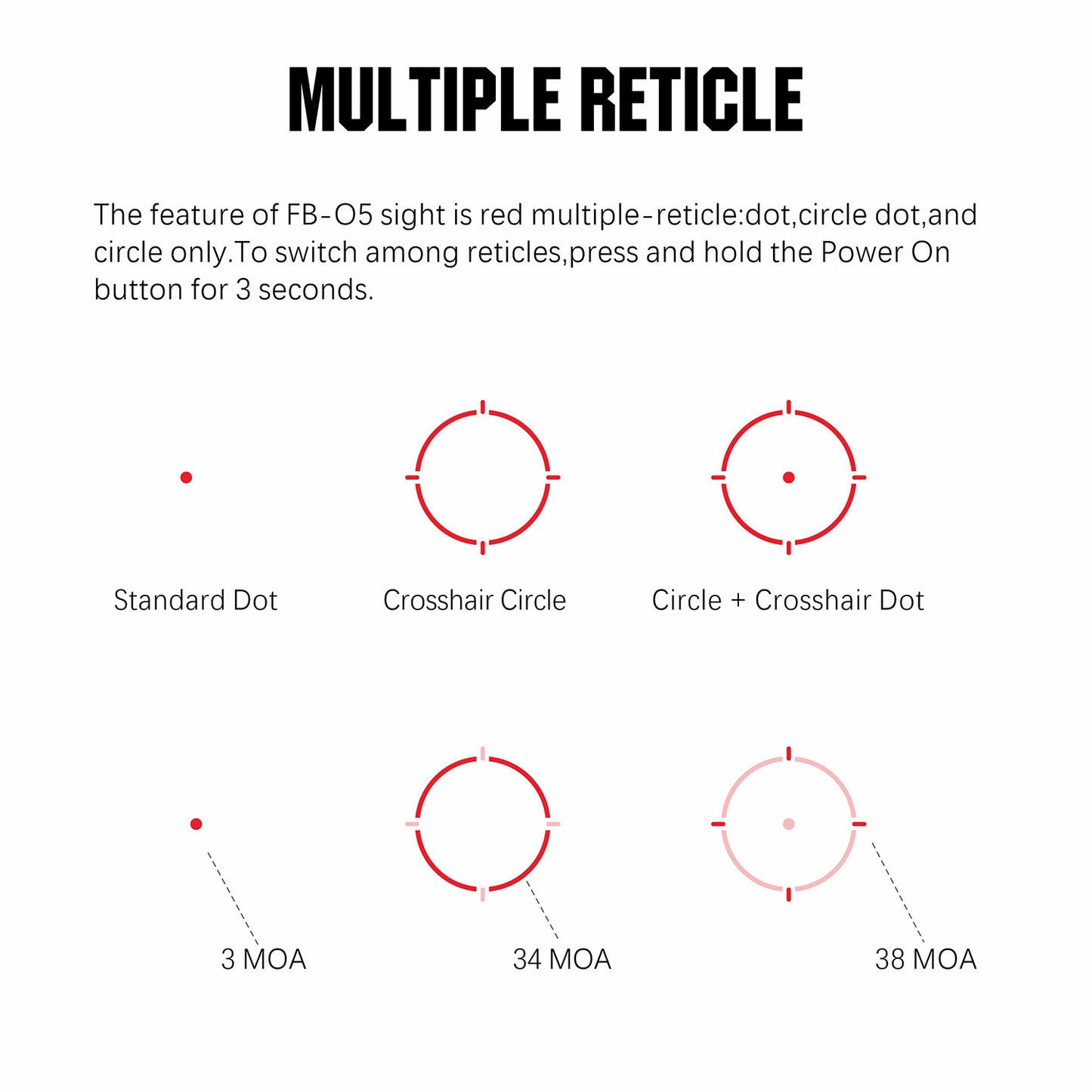 ohhunt® FB O5MR Motion Awake Enclosed Red Dot Sight with Multiple Reticle Rechargeable