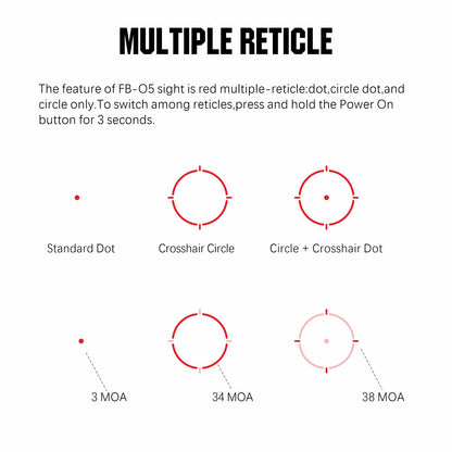ohhunt® FB O5MR Motion Awake Enclosed Red Dot Sight with Multiple Reticle Rechargeable