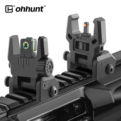 ohhunt® Green Red Dot Flip Up Sights Fiber Optics Polymer Front Rear Back Up Sight