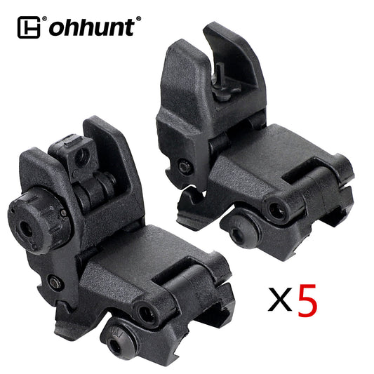 Ohhunt 5 paires Polymer AR 15 Tactical Flip up Front Rear Sight Set Sights For 1913 Picatinny Rail 