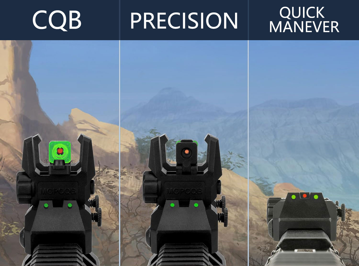 AR Flip Up Sights Backup Front Rear Sight with Red Green Fiber