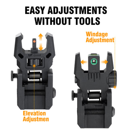 ohhunt® AR Flip Up Sights Back Up Front Rear Sight Set with Red&Green Fiber Optic Dots Polymer