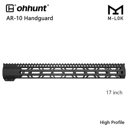 ohhunt High Profile AR10 Handguard with Steel Barrel Nut M-Lok Free Float Clamp Style - 17 inch