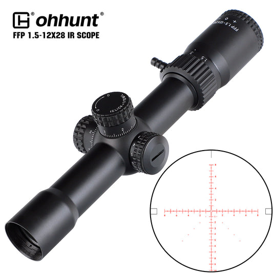 ohhunt®  LR FFP 1.5-12X28 IR Scope, Glass Etched Reticle, Red Illumination, Turrets Lock Reset