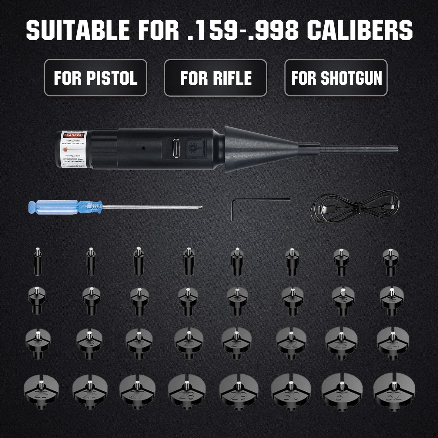 ohhunt® Rechargeable Style Bore Sight Kit, Compatible with 0.159 to .998 Calibers with 32 Adapters