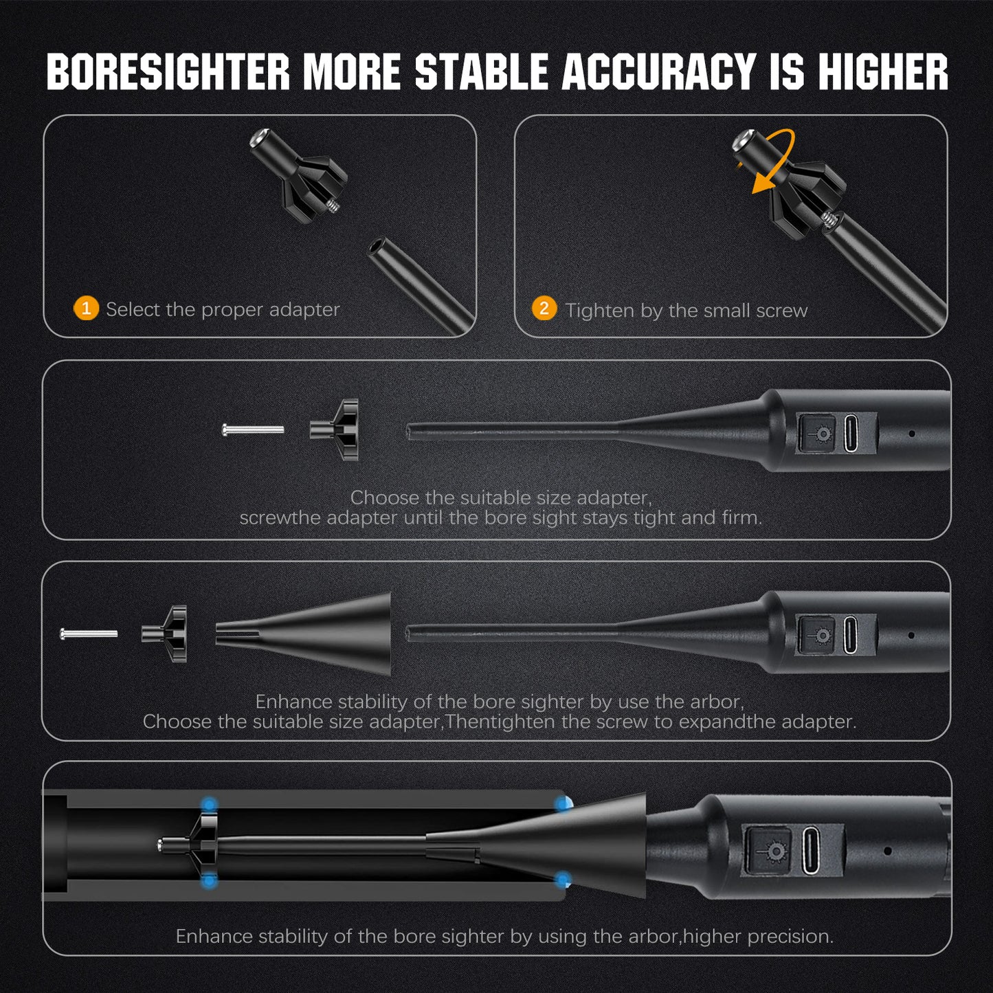 ohhunt® Rechargeable Style Bore Sight Kit, Compatible with 0.159 to .998 Calibers with 32 Adapters