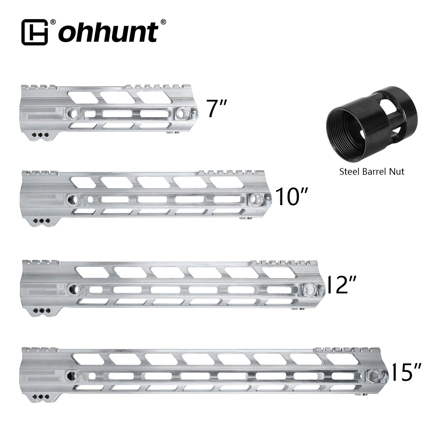 ohhunt® Gen2 AR-15 Lightweight Free Float M-LOK Handguard 7" 10" 12" 15"