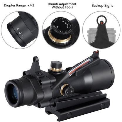 New! ohhunt® 4X32 Prism Scope Real Optic Fiber Sight with Honeycomb Filter Backup Sight Horseshoe Reticle