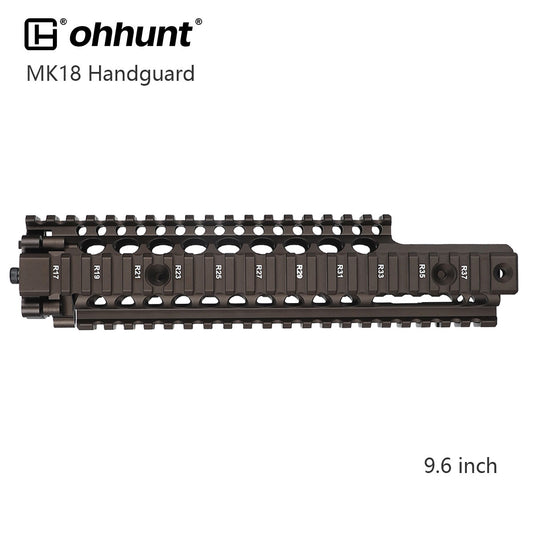 Ohhunt Coyote Tan MK18 Handguard Quad Rail Свободно плавающий ствол Вставной дизайн AR-15 средней длины с вырезом для мушки Глубокий FDE-9,6 дюйма