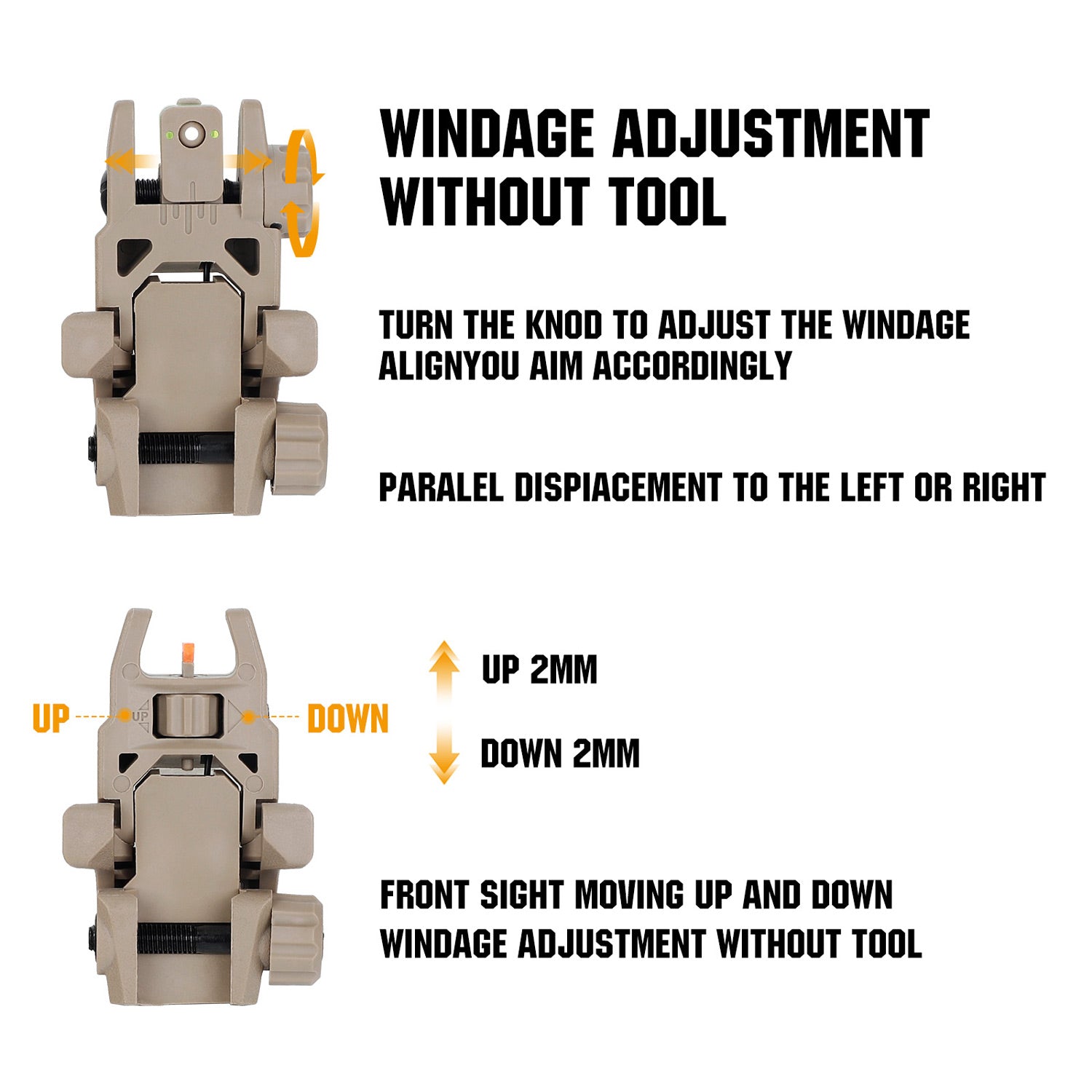 Fiber Optic Flip Up Sights Polymer Folding Front and Rear Back up