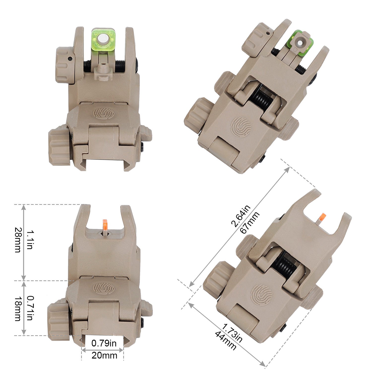 その他 DON!! Fiber Optic Flip Up Sights Polymer Folding Front and Rear Back up