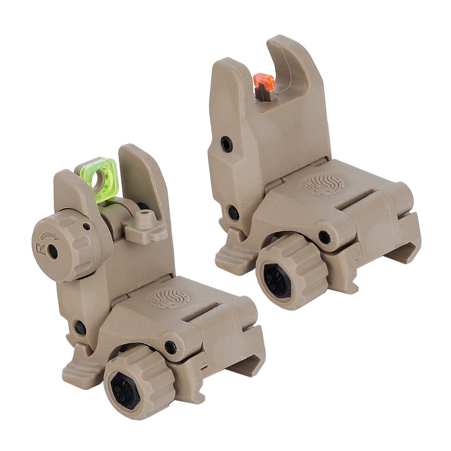 ohhunt® Fiber Optic Flip Up Sights Polymer Back Up Front Rear Sight for Picatinny - Tan