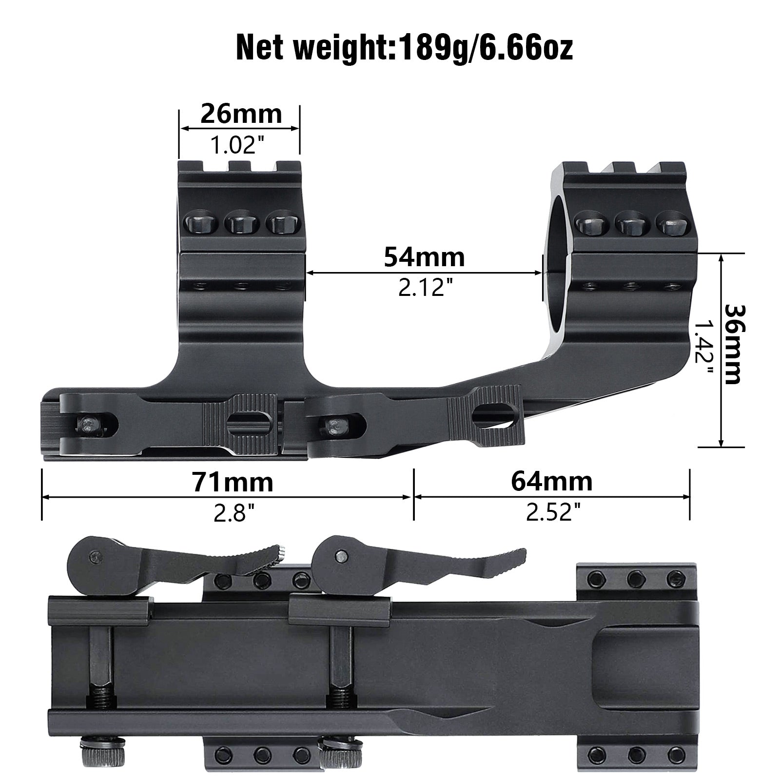 Supporto Picatinny A Sgancio Rapido 20mm In Alluminio 6061 - Lunghezza 6.75'' Per Ottiche E Puntatori