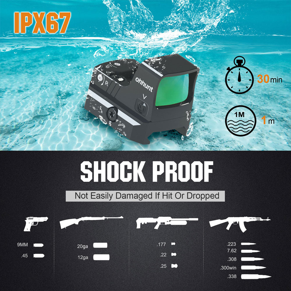 ohhunt® RD U1G 3 MOA Shake Awake RMSc Green Dot Sight, 10 Brightness Levels Come with Picatinny Mount