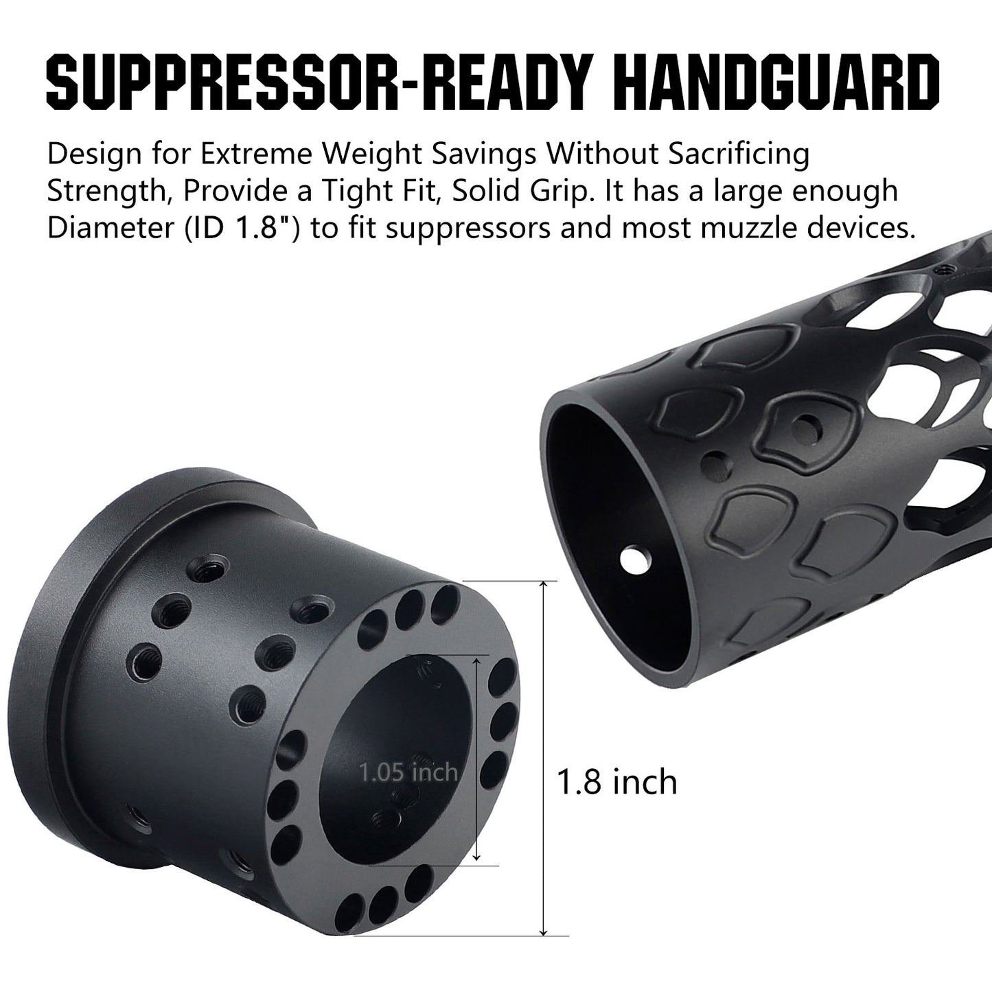 ohhunt® AR-15 Large ID 1.8" Free Float Handguard 7075 Aluminum - 7" 10" 12" 15"