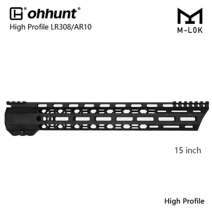 ohhunt® High Profile AR10 LR-308 M-lok Free-Float Handguard Angle Cut Front 15" 17"