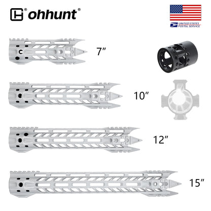 Raw Aluminum AR15 Javelin Handguard with Steel Barrel Nut 7" 10" 12" 15"