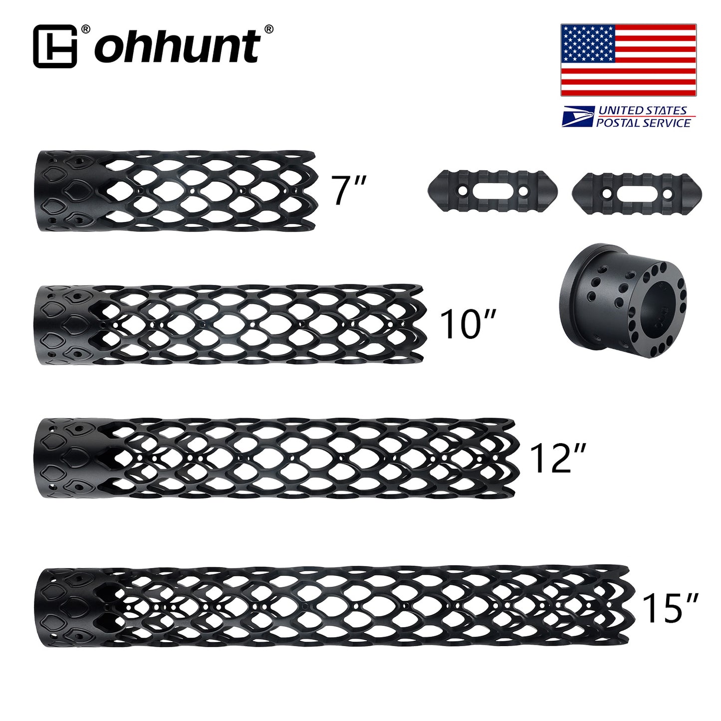 ohhunt® AR-15 Large ID 1.8" Free Float Handguard 7075 Aluminum - 7" 10" 12" 15"