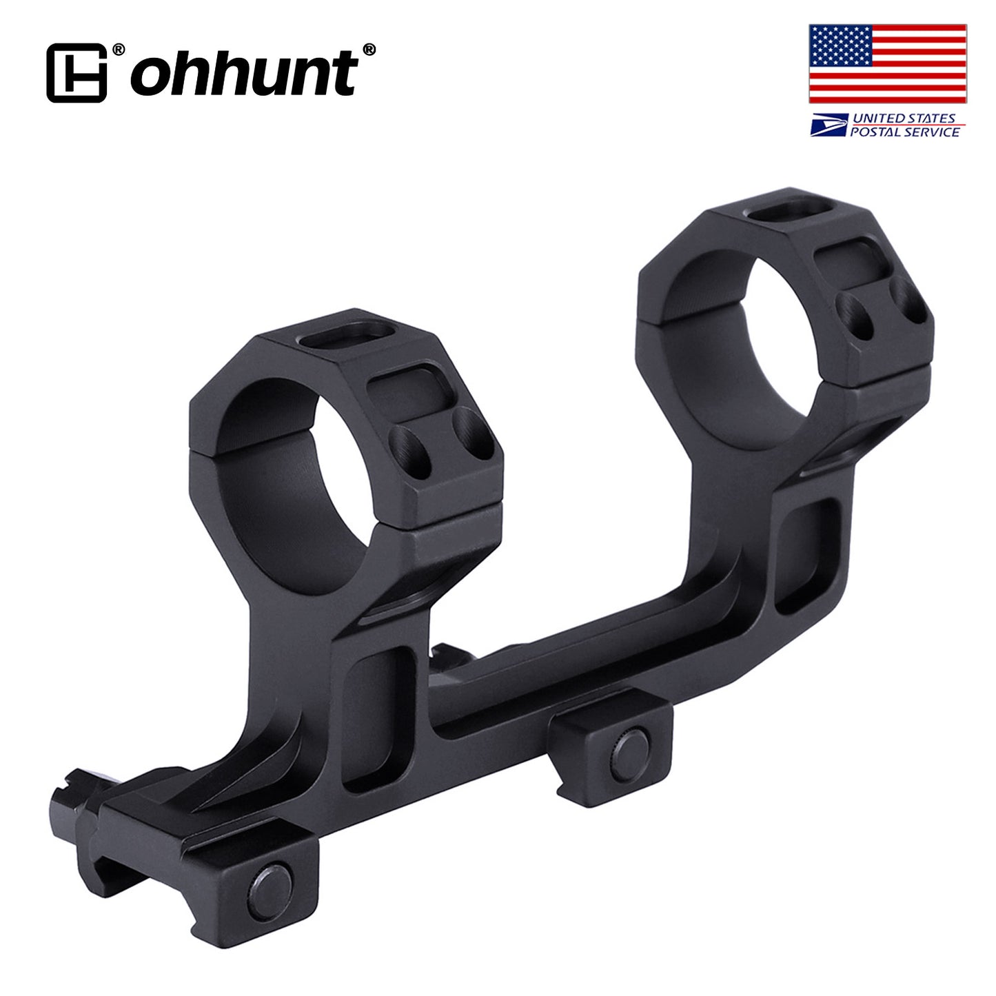 ohhunt® 30mm Cantilever Picatinny Scope Mount Ring Spacing 2.75" Height 1.93" - Black