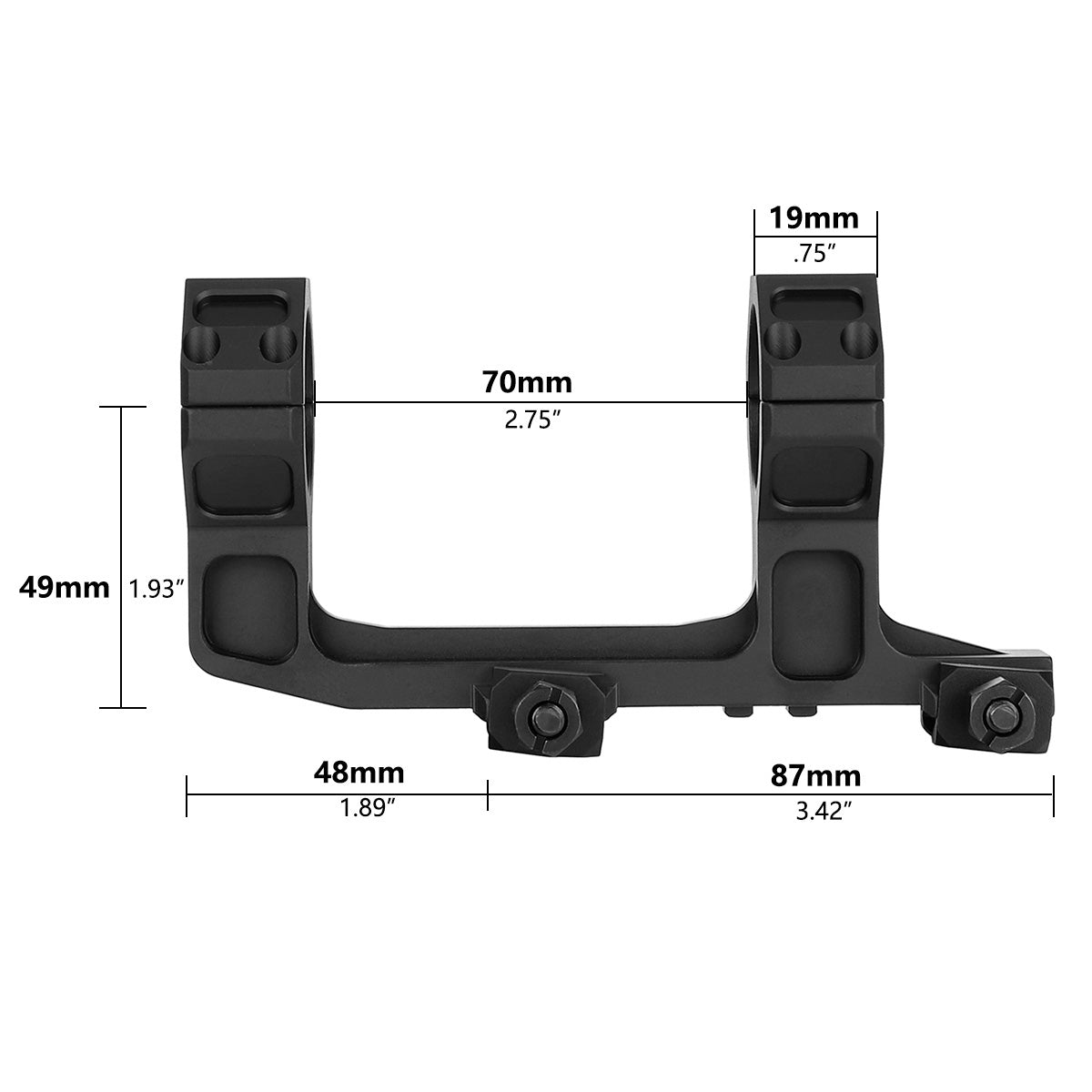 ohhunt® 30mm Cantilever Picatinny Scope Mount Ring Spacing 2.75" Height 1.93" - Black