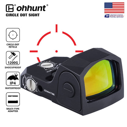 ohhunt® RD 005 Circle Dot Reticle Micro Red Dot Sight mit RMR Footprint-Adapter für Gewehr und Glock, 2 MOA Dot &amp; 32 MOA Circle