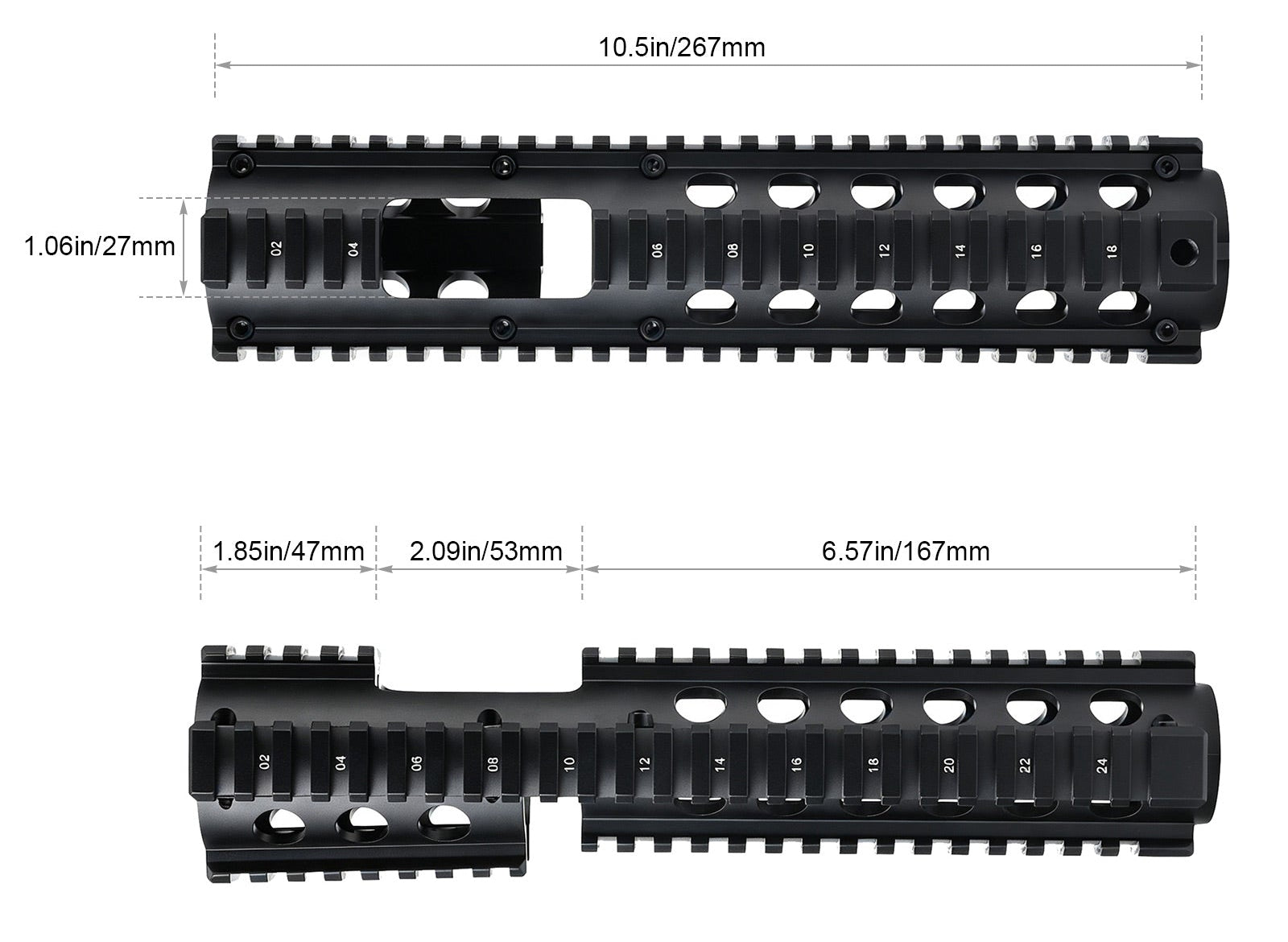 AR-15 Extended Drop-in Quad Rail Handguard Size