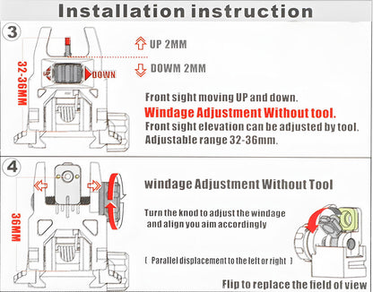 ohhunt® Fiber Optic Flip Up Sights Polymer Back Up Front Rear Sight for Picatinny - Tan