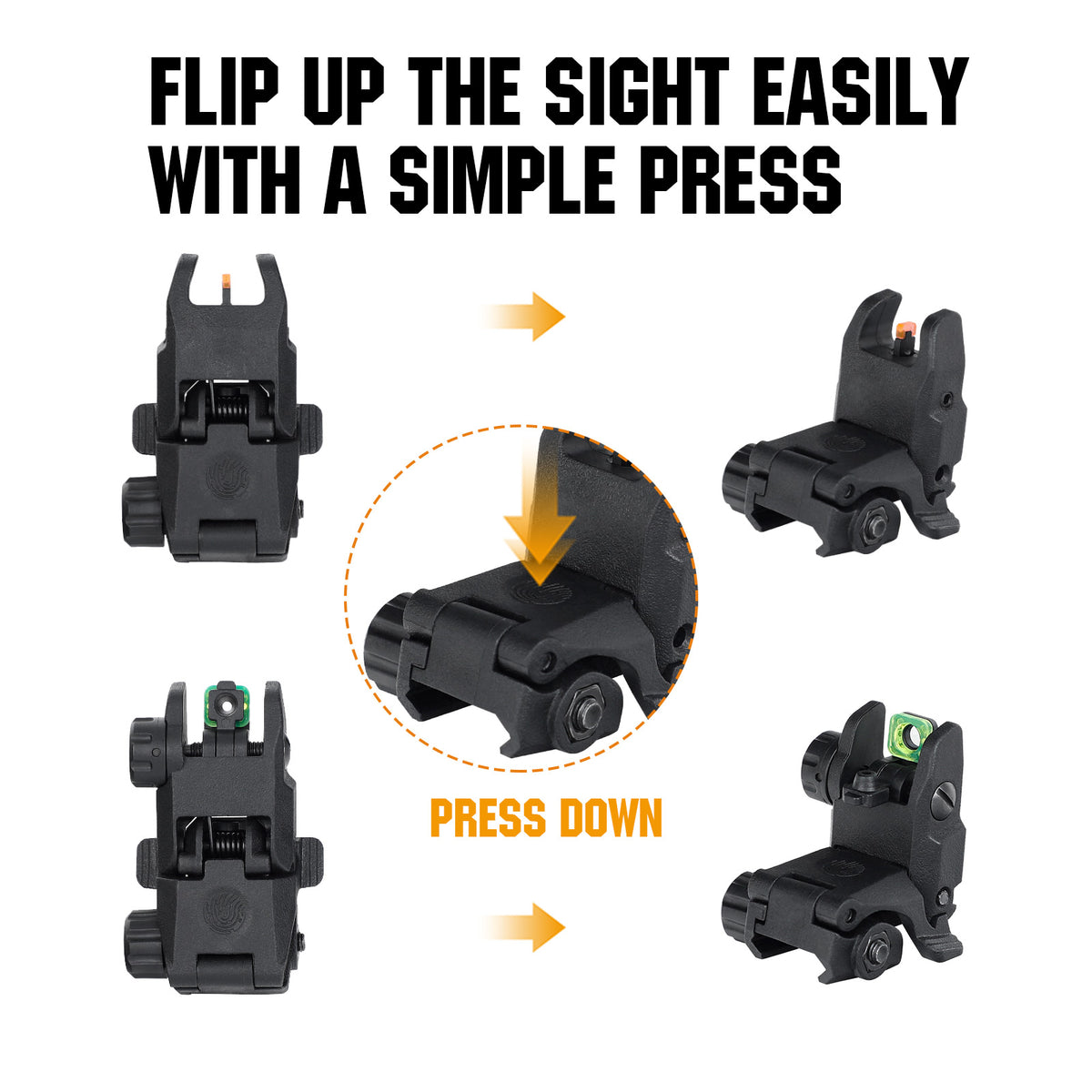 Fiber Optic Flip Up Sights Polymer Folding Front and Rear Back up ...
