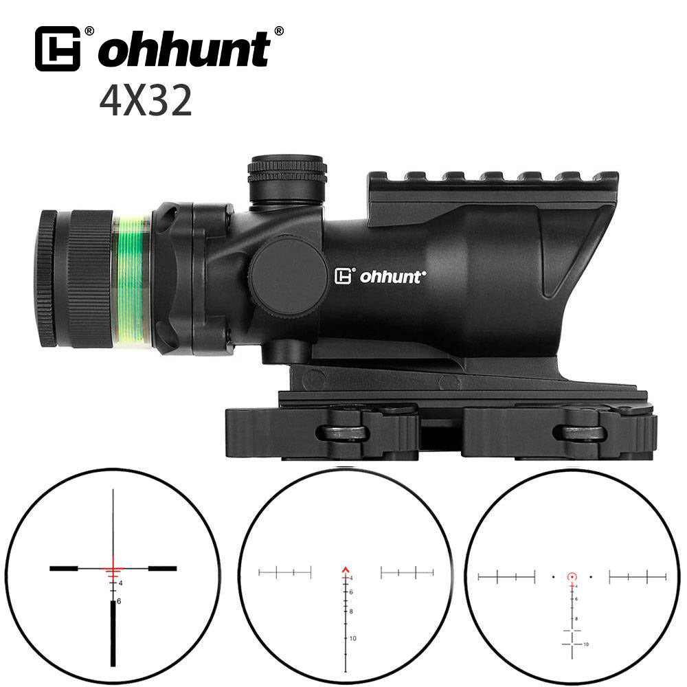 ohhunt 4X32 Rifle Scope Green Fiber Optic Illuminated Reticle With Top Rail Diopter Adjustment