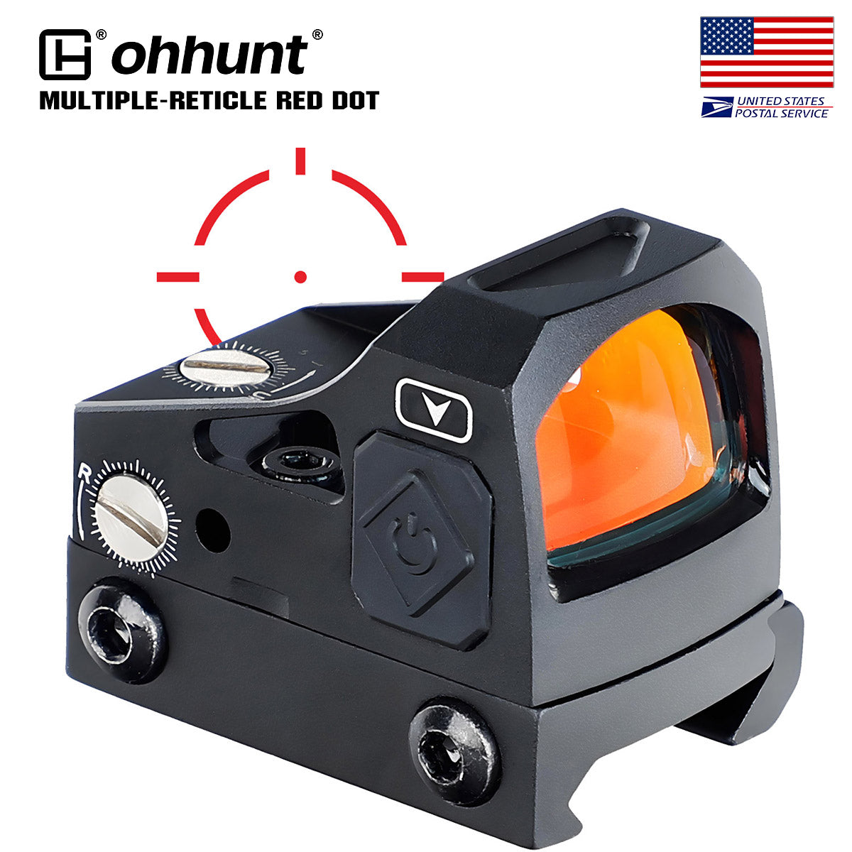 ohhunt® 2 MOA Shake Awake Red Dot Sight with RMR Footprint Mount Multiple-Reticle 2 MOA Dot + 32 MOA Circle Dot