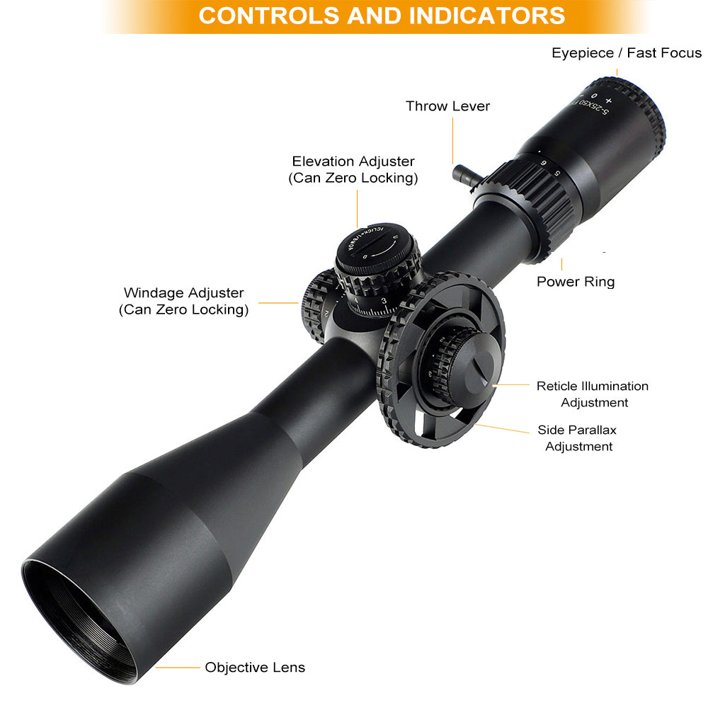 ohhunt® LR 5-25X50 SFIR FFP Long Range Rifle Scopes with Sunshade